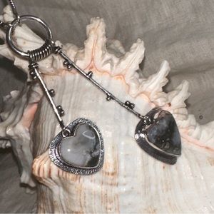 Modern Dendritic Opal Solar dangle multi-gem handmade statement Necklace